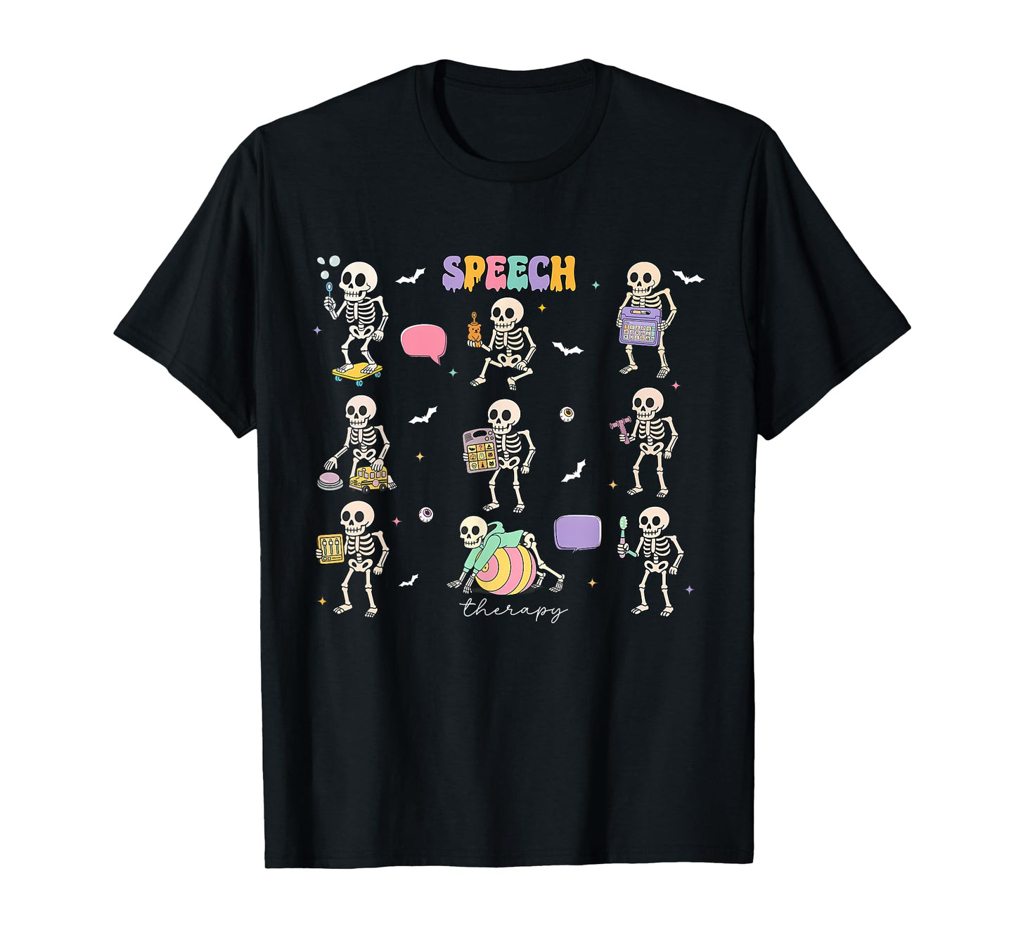 Retro Skeleton SLP Speech Therapy Halloween OT PT Therapist T-Shirt