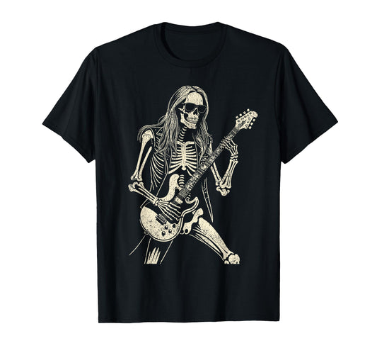 Skeleton Playing Guitar Graphic Rock and Roll Band Rock On T-Shirt