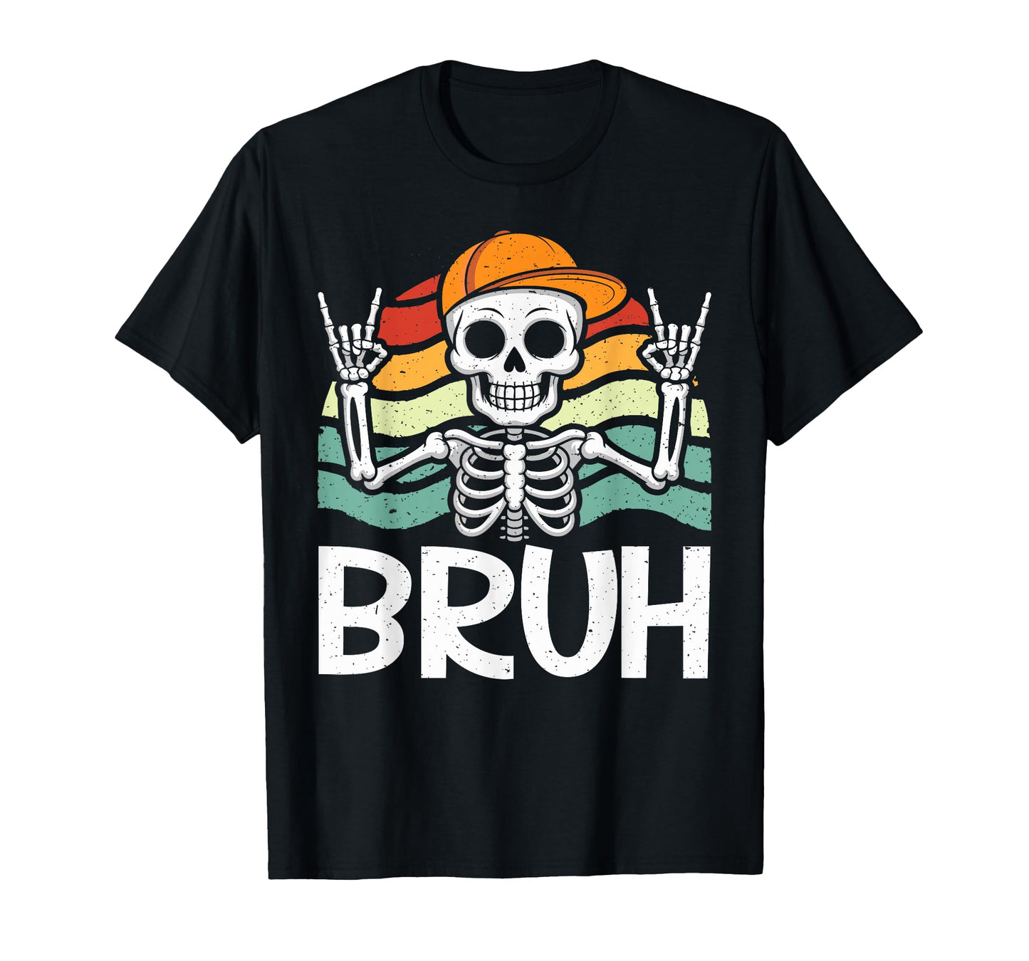 Cool Bruh Skeleton Rock On Halloween Style Graphic Design T-Shirt