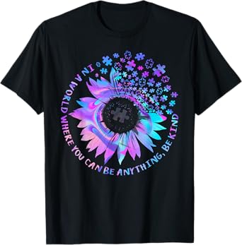 Be Kind Autism Awareness Kindness Sunflower Tie Dye Puzzle T-Shirt