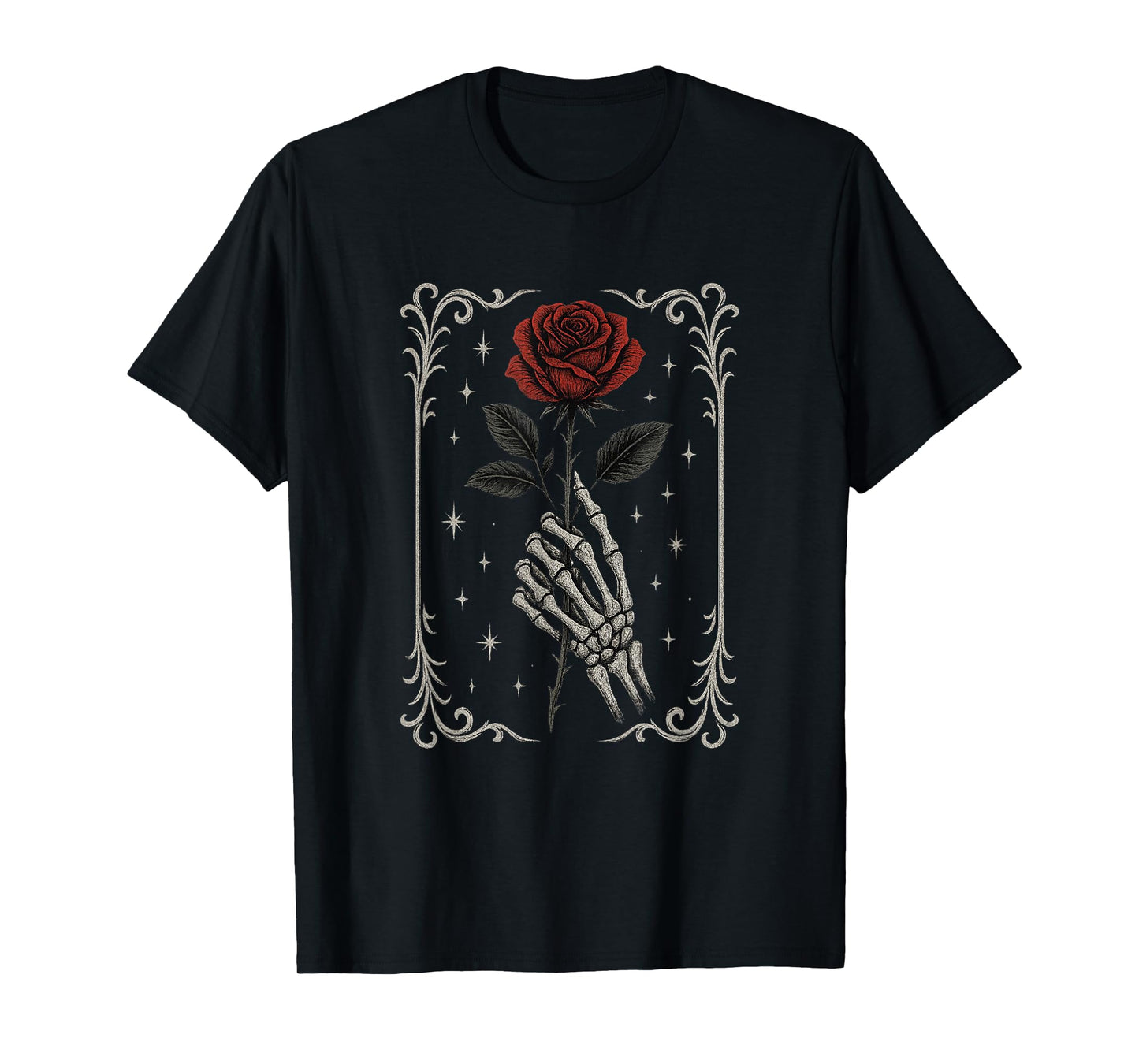 Skeleton Hand Holding Goth Rose T-Shirt