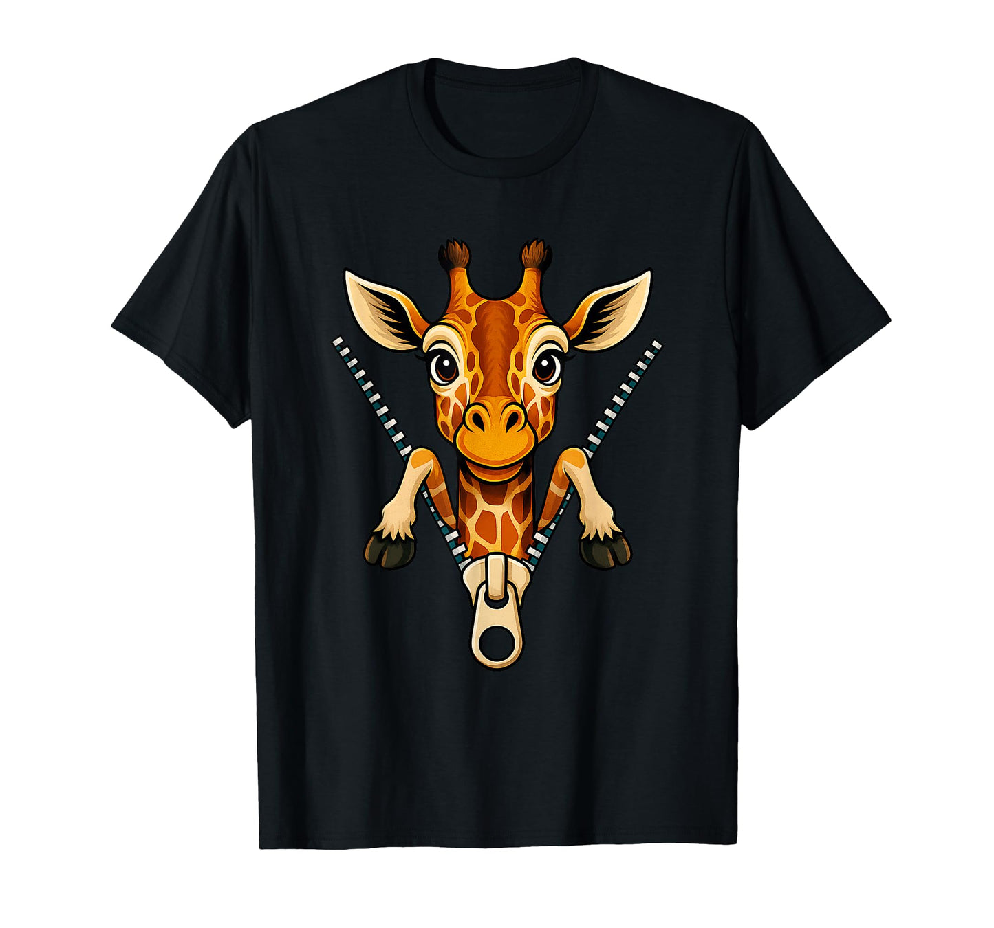 Cute Giraffe Emerging from A Zipper Funny Wild Animal Jungle T-Shirt