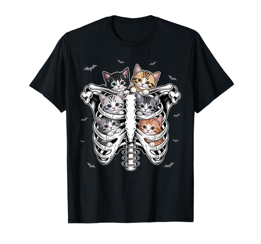 Cute Cat Kitty Skeleton Rib Cage Inside Halloween Kitten T-Shirt