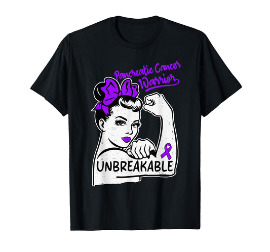 Womens Pancreatic Cancer Warrior Awareness Ribbon Purple T-Shirt