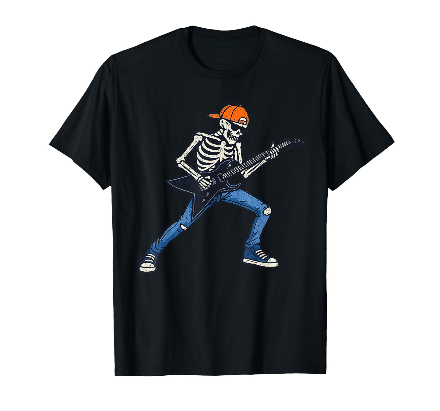 Vintage Halloween Skeleton Guitar Rock Funny Spooky Costume T-Shirt