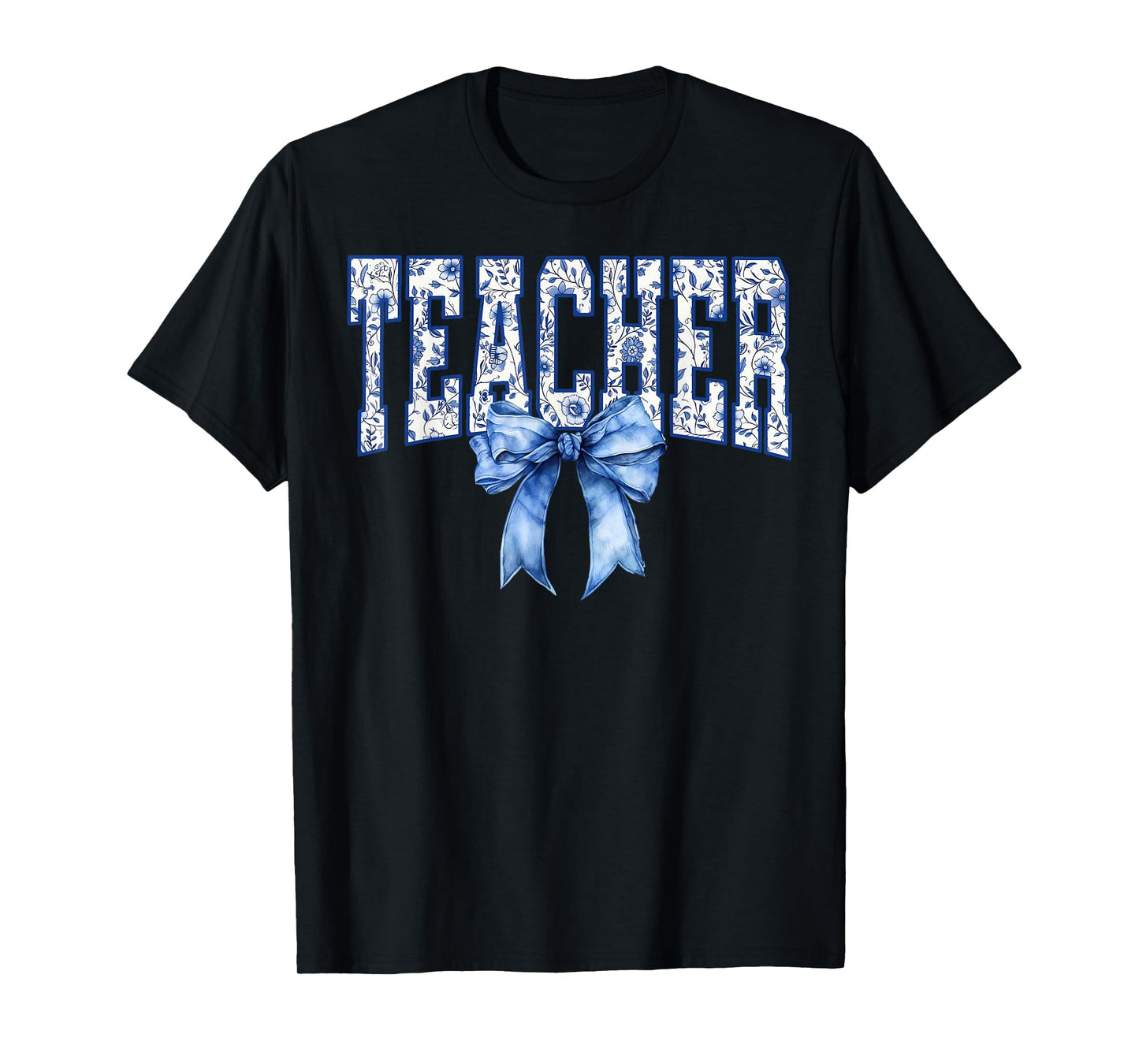 Cute Teacher Blue Coquette Bow Teacher Appreciation Womens T-Shirt