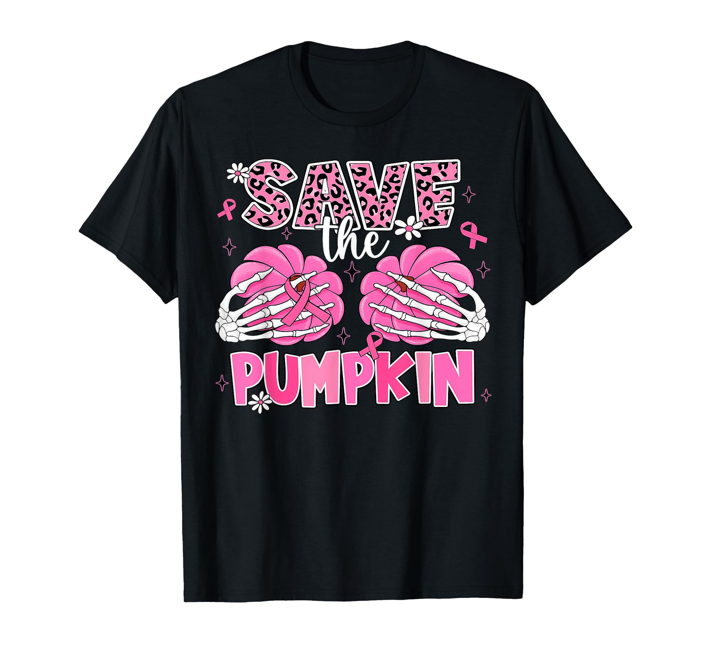 Save The Pumpkins Breast Cancer Awareness Skeleton Halloween T-Shirt
