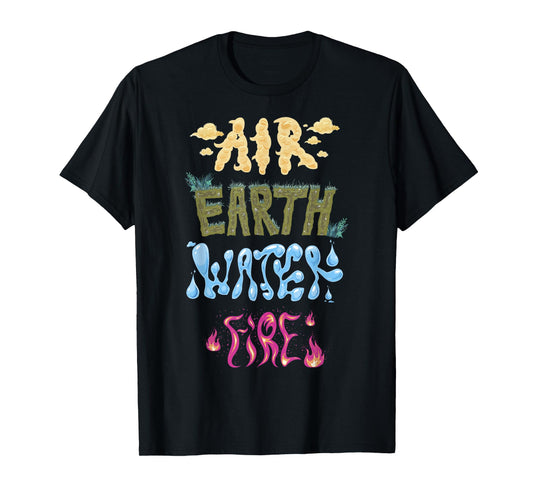 Disney Pixar Elemental Air Earth Water Fire Stylized Text T-Shirt