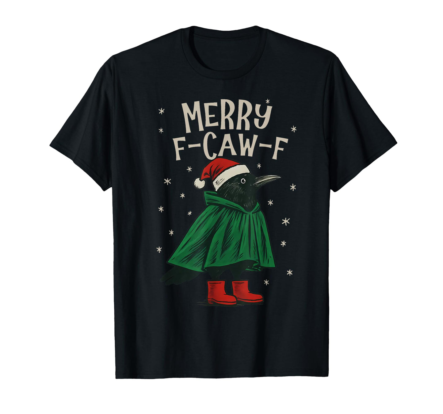 Black Crow F-Caw-F Funny Retro Christmas Santa Hat T-Shirt