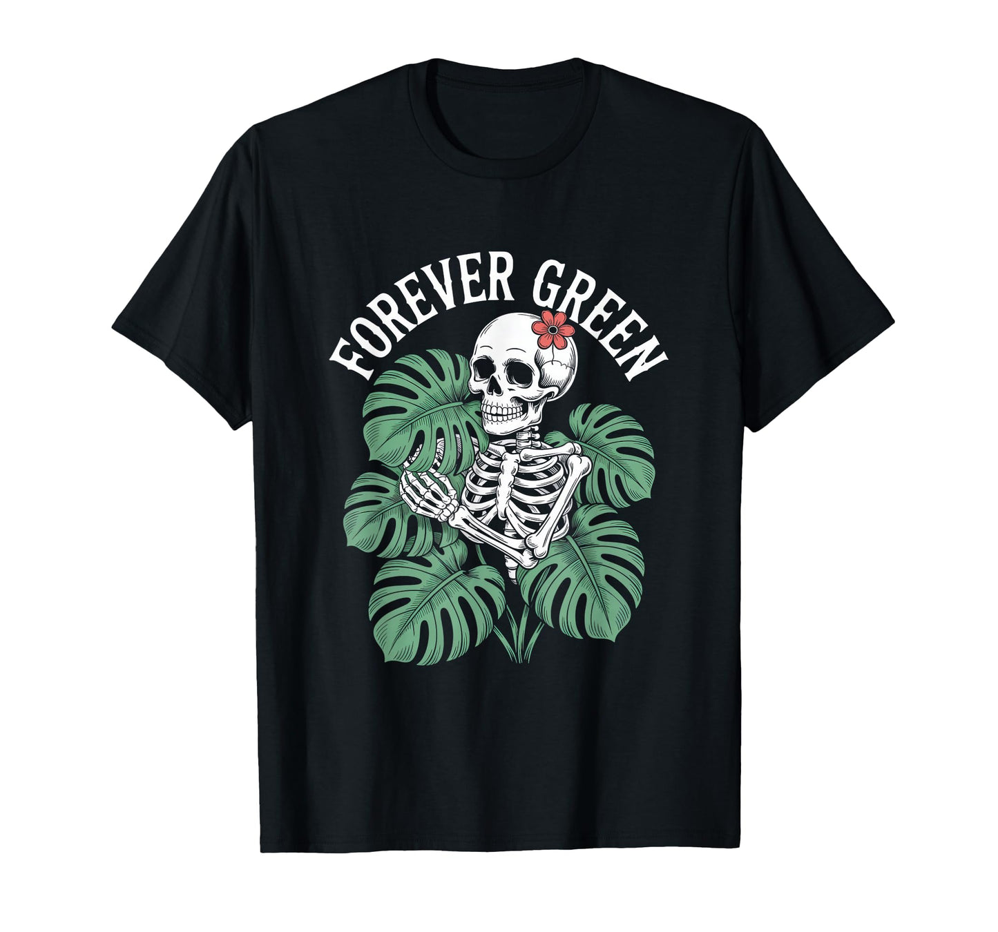 Halloween Skeleton Monstera Forever Green Botanical T-Shirt