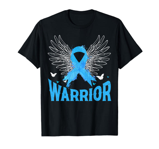 Mens Warrior USA Flag Prostate Cancer Awareness Blue Graphic T-Shirt