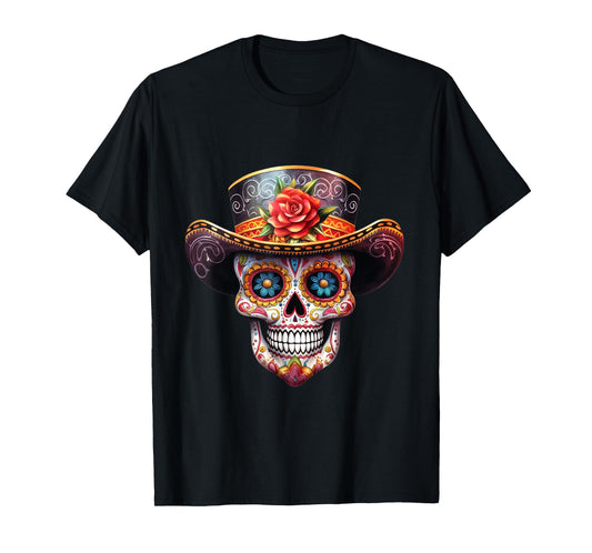 Sugar Skull Black White Image Day Dead Dios De Los Muertos T-Shirt