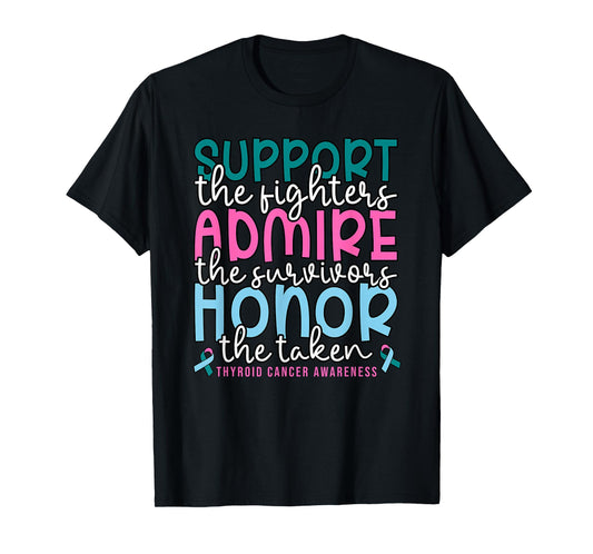 Cute Womens Teal Pink Blue Quote Thyroid Cancer Awareness T-Shirt