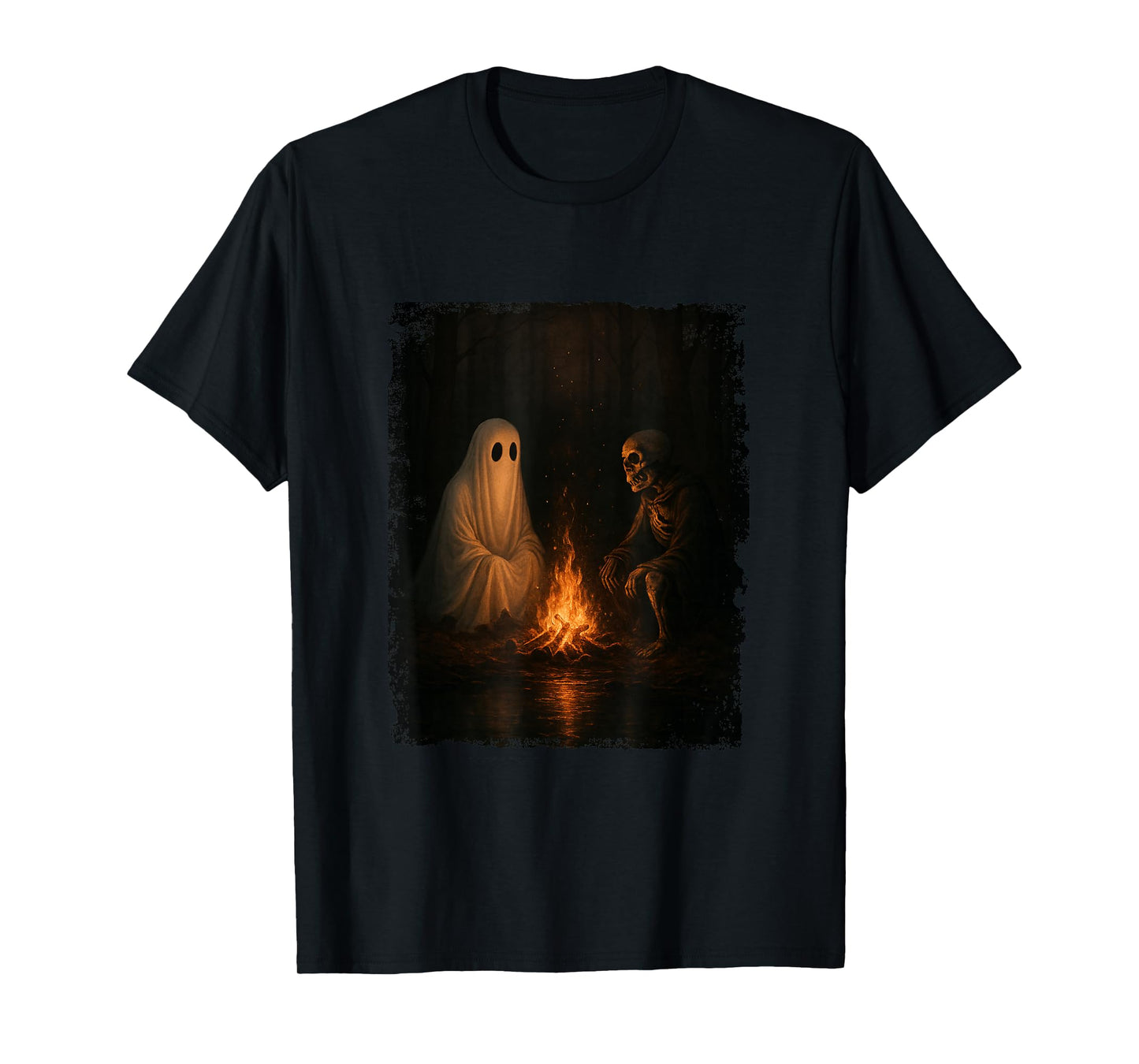 Ghost and Skeleton Campfire Gothic Halloween Night T-Shirt