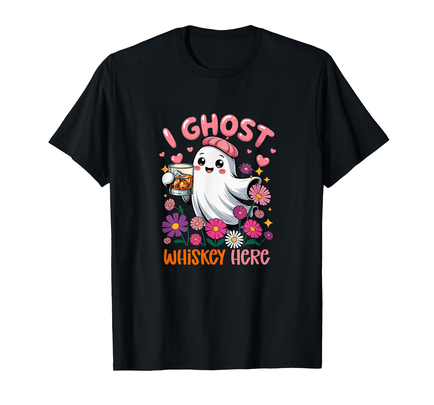 I Ghost Whiskey Here Halloween Floral Boo Drinking Whiskey T-Shirt