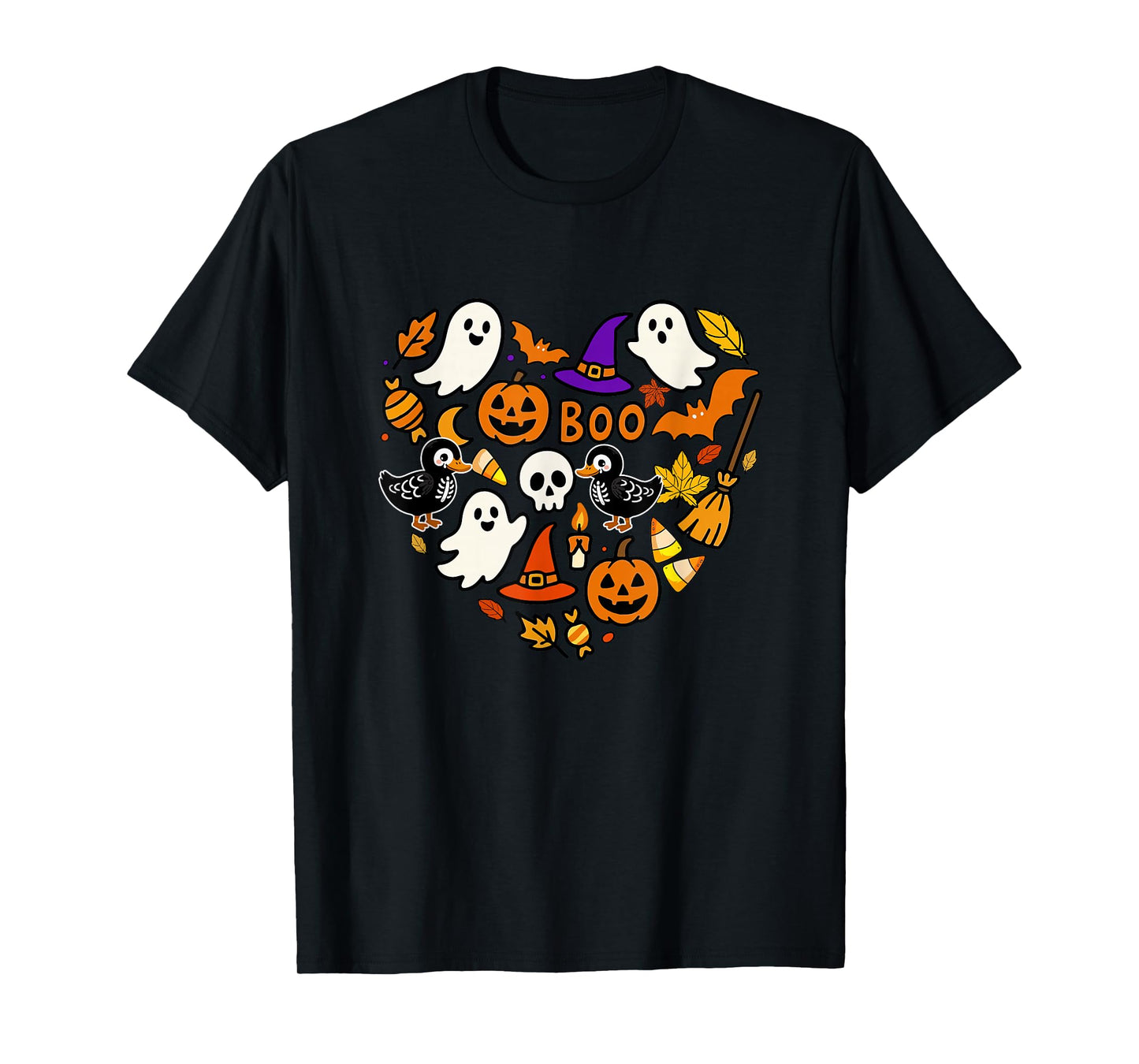 Group Ducks Boo Ghosts Candy Corns Halloween Heart Shape T-Shirt