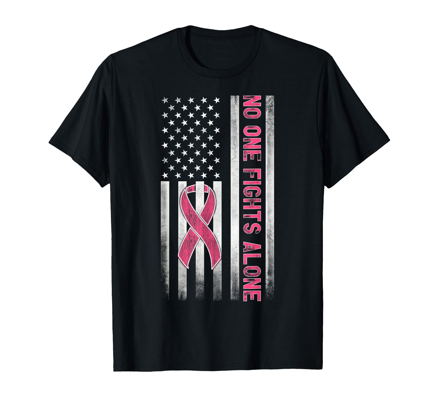 Pink Color Graphic Tees No One Fights Breast Cancer Alone T-Shirt