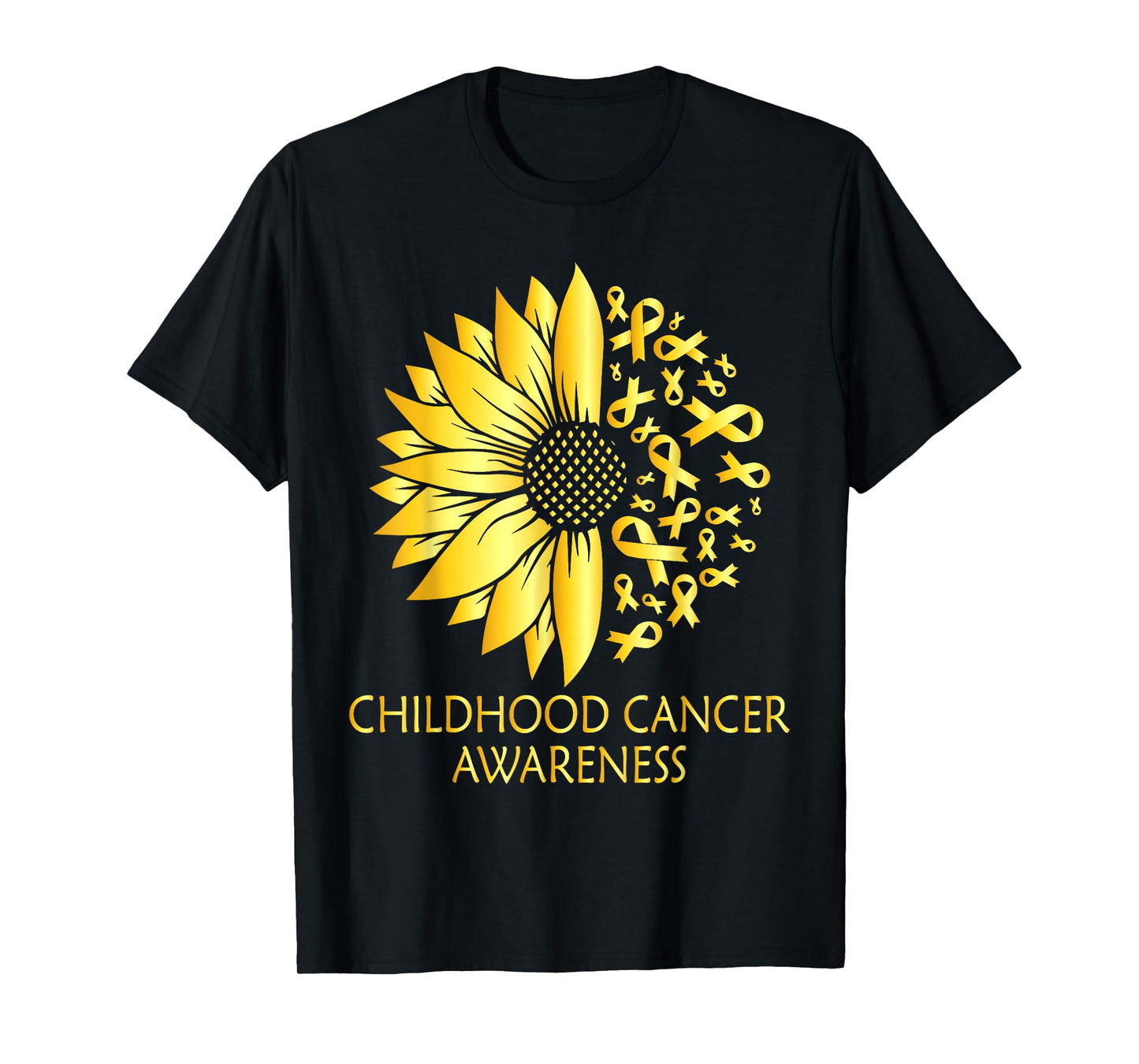 Childhood Cancer Awareness Yellow Sunflower Gold Ribbon T-Shirt