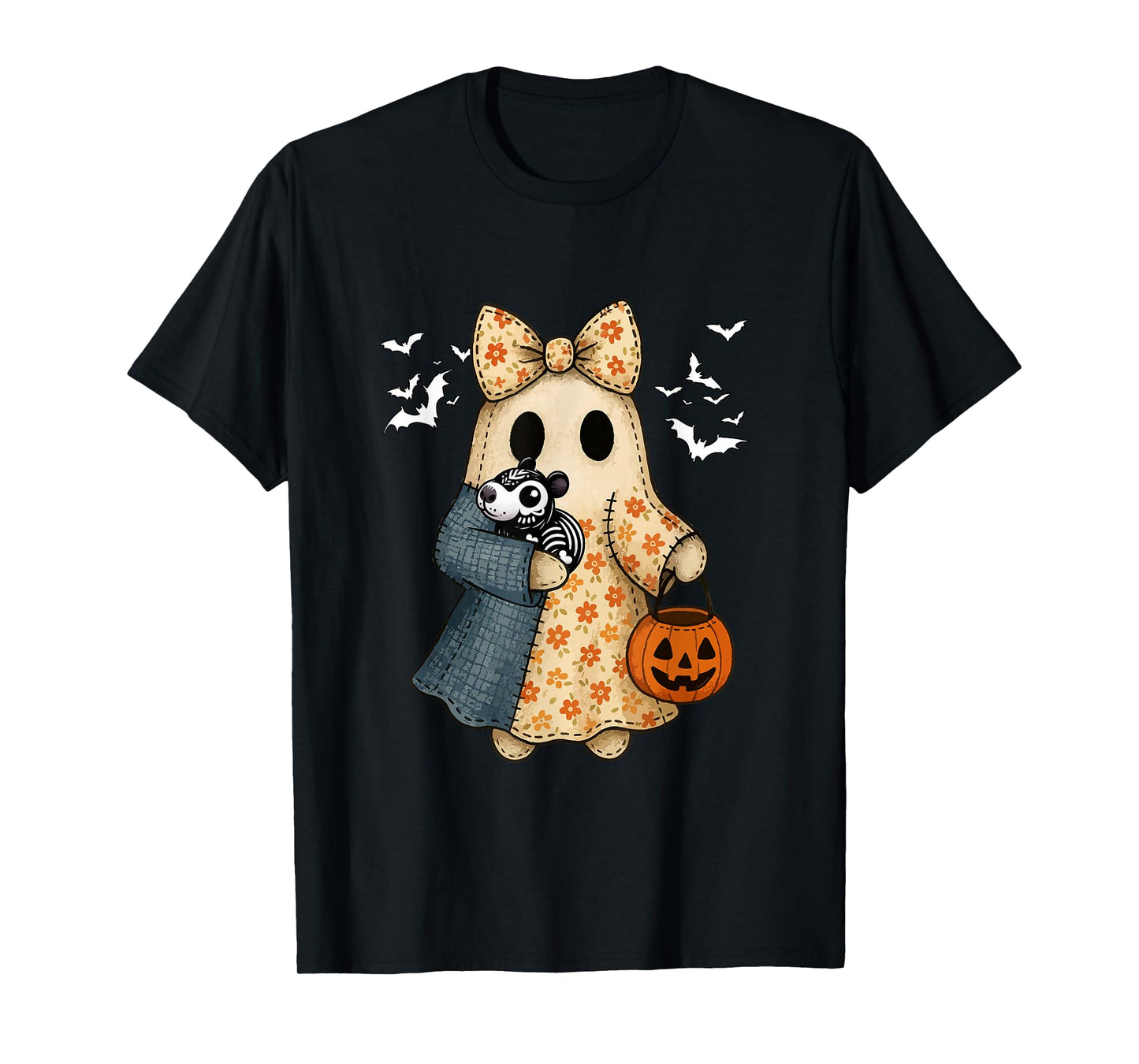 Boo Bow Tie Hugging Capybara Cosplay Skeleton Halloween T-Shirt
