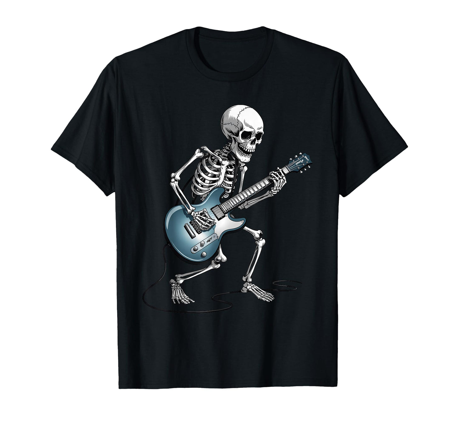 Skeleton Playing Guitar Kids Halloween Rock and Roll Costume T-Shirt