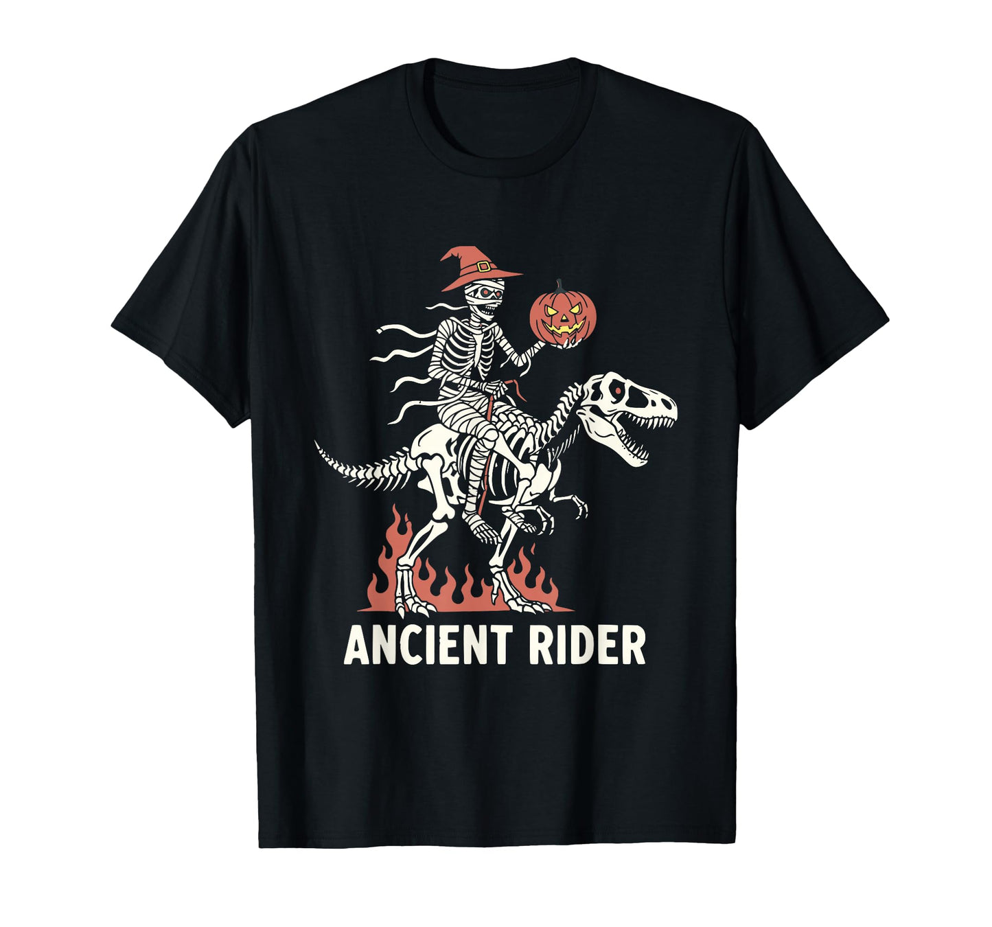 Mummy Dinosaur Skeleton Riding Halloween T Rex Pumpkin T-Shirt