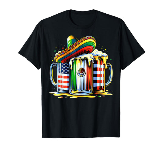 Beer Mexican USA Flag Cinco de Mayo Drinking Mexican Party T-Shirt