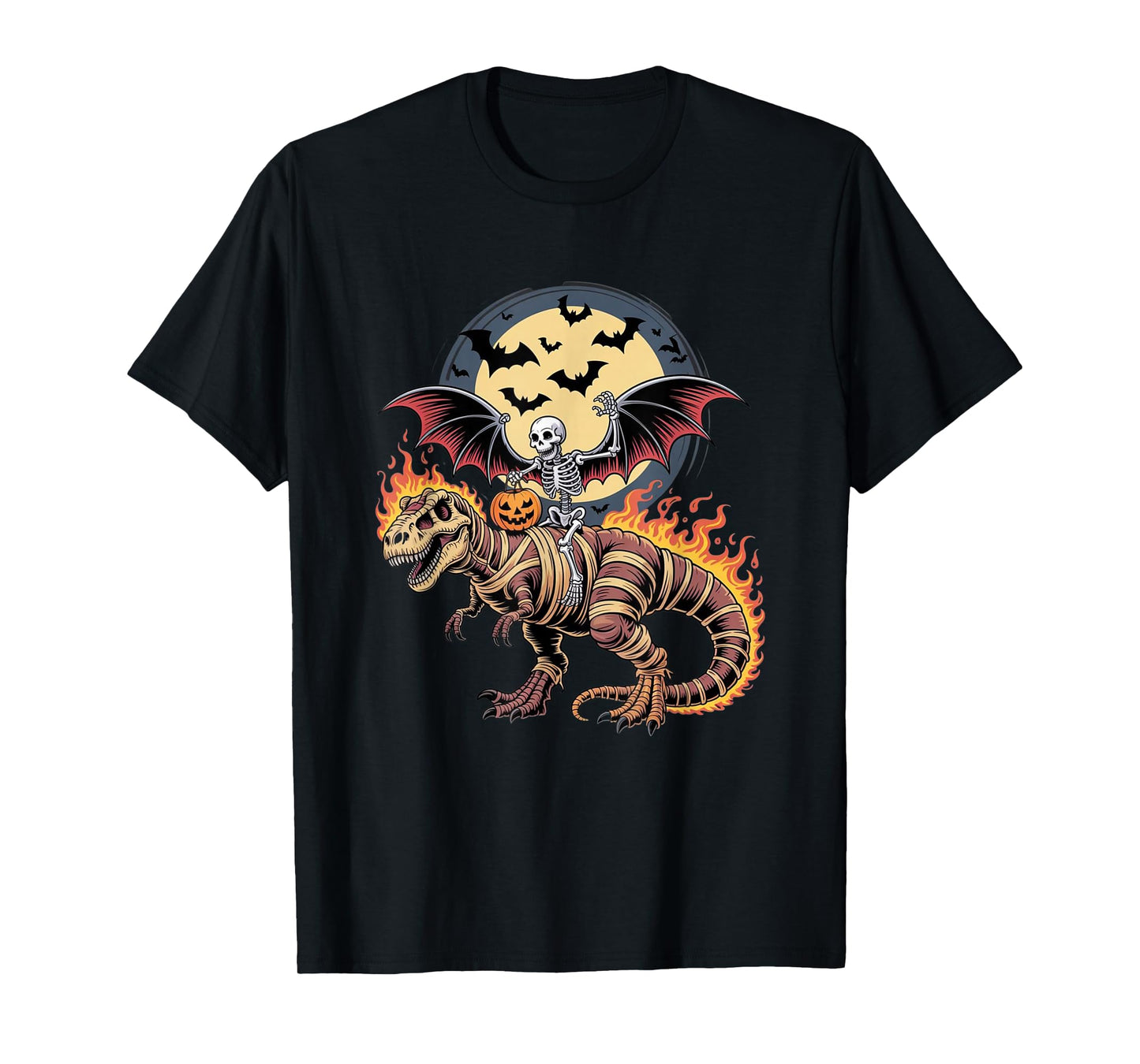 Skeleton Riding Dinosaur T Rex Halloween Scary Dinosaur T-Shirt