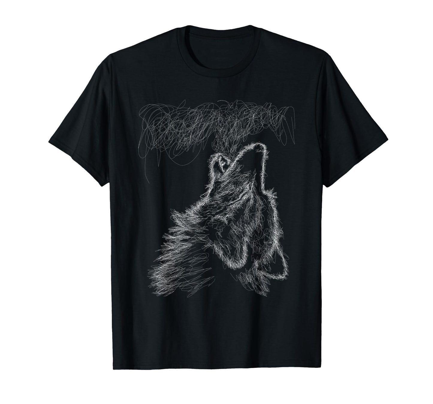 wolf howling scribble head art sketch for lover wolves wild T-Shirt
