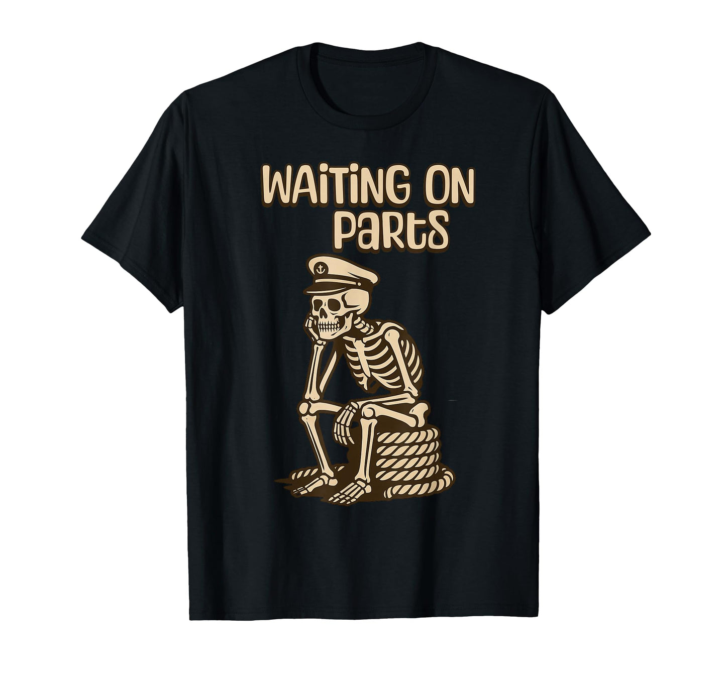 Waiting On Parts Funny Skeleton Boat Owner & Mechanic Humor T-Shirt