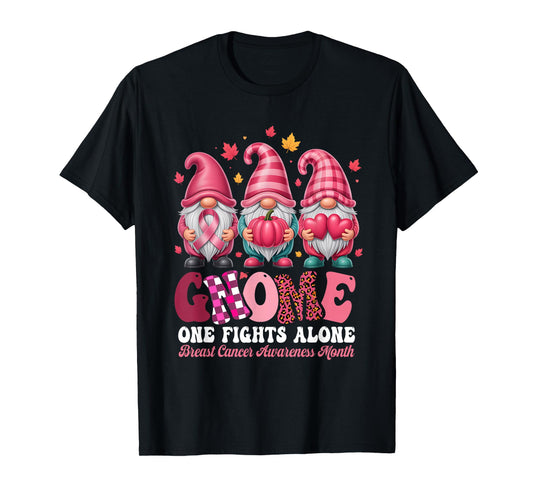 Pink Gnome One Fights Alone Breast Cancer Awareness Month T-Shirt