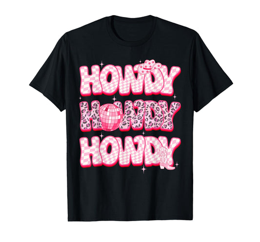 Disco Howdy Western Rodeo Girl Country Pink Cowgirl Leopard T-Shirt