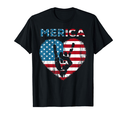 Merica Rock Sign 4th of July American Flag USA Men Women T-Shirt