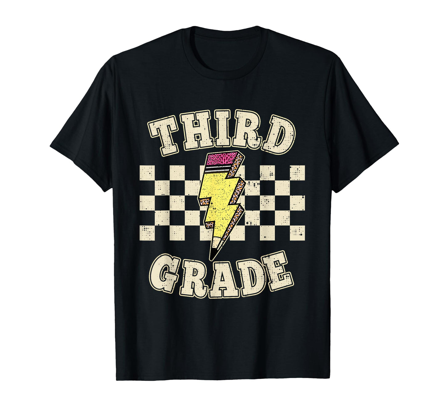 Retro Third Grade Teacher Lightning Bolt Pencil Teacher Kids T-Shirt