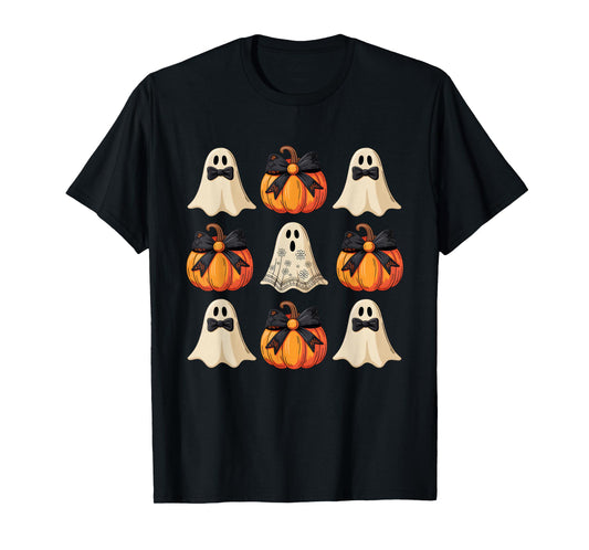 Coquette Bow Pumpkin Autumn Women Girls Halloween Ghost T-Shirt