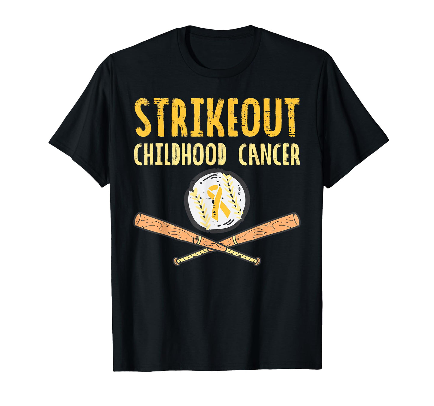 Baseball Strikeout Childhood Cancer Awareness Ribbon Support T-Shirt