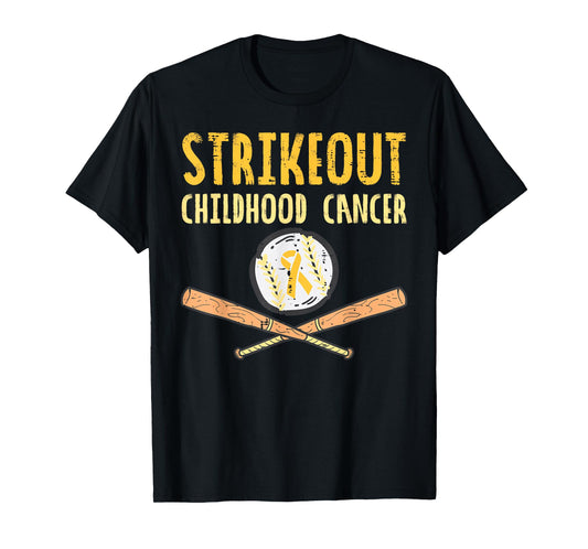 Baseball Strikeout Childhood Cancer Awareness Ribbon Support T-Shirt