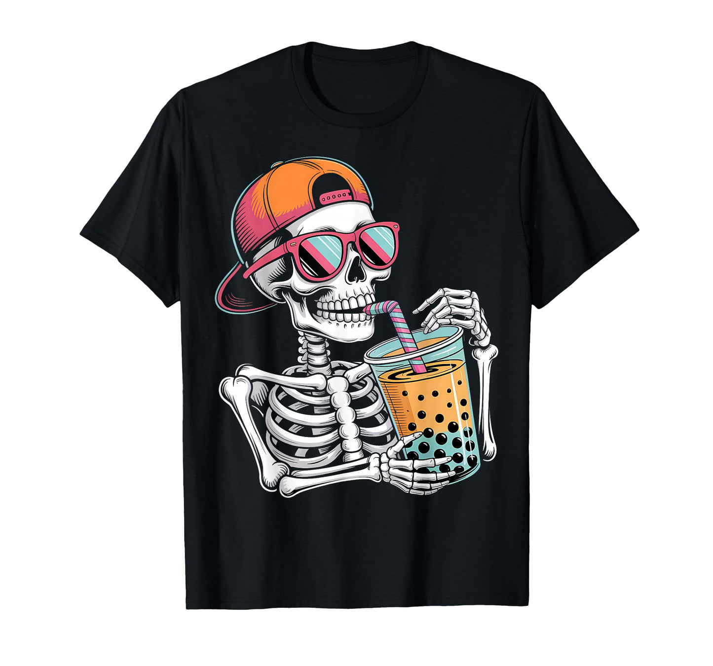 Funny Halloween Skeleton Boba Tea Costume T-Shirt