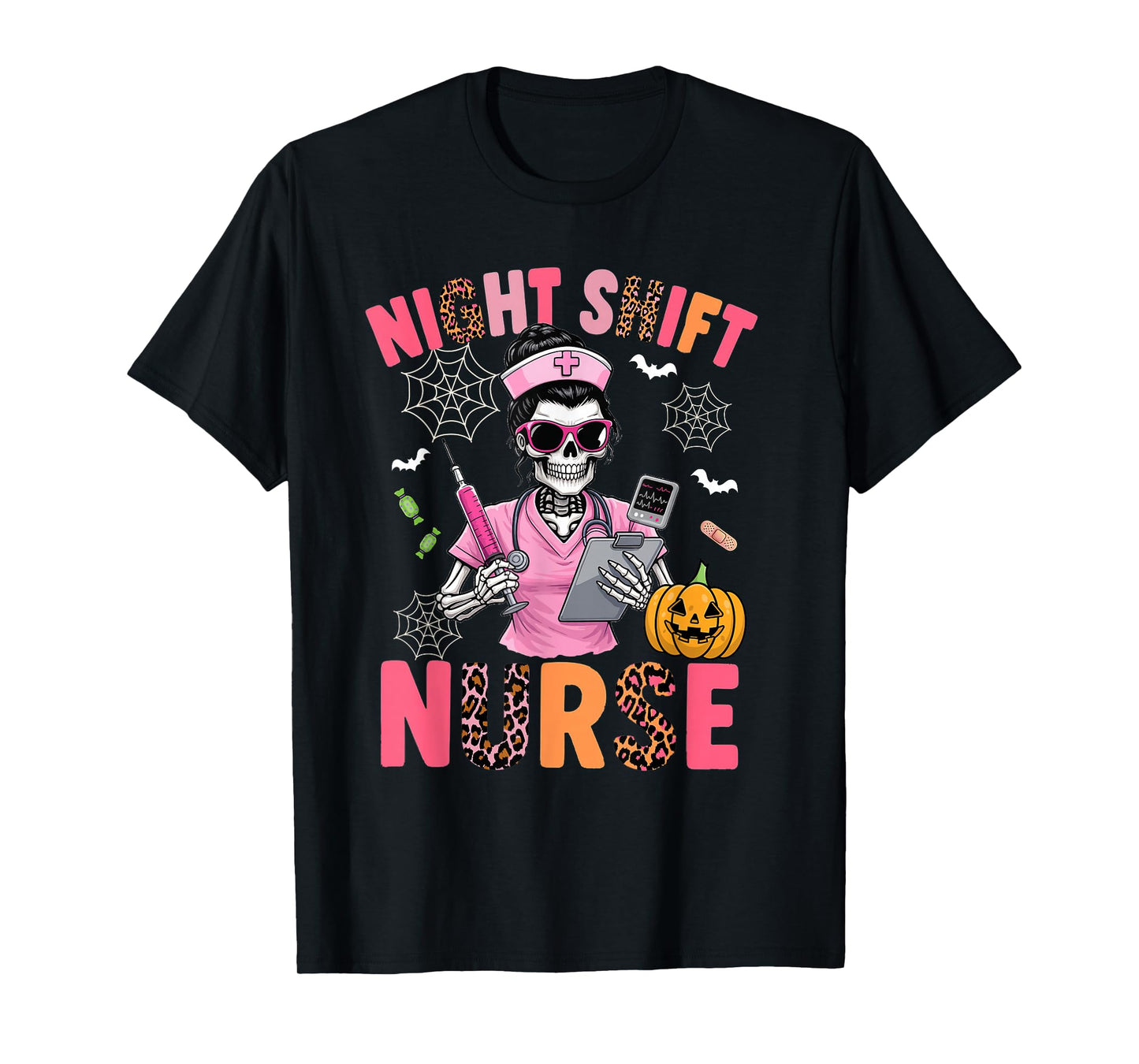 RN ICU Night Shift Nurse Skeleton Halloween Costume Women T-Shirt
