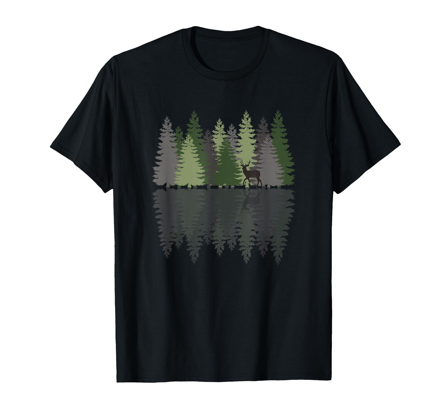 Forest Reflection Nature Trees Woods Deer Outdoor Camper T-Shirt