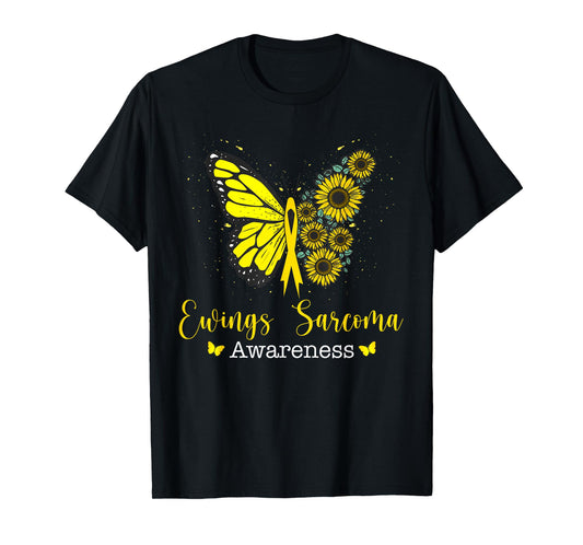 Ewings Sarcoma Cancer Awareness Butterfly & Sunflower T-Shirt
