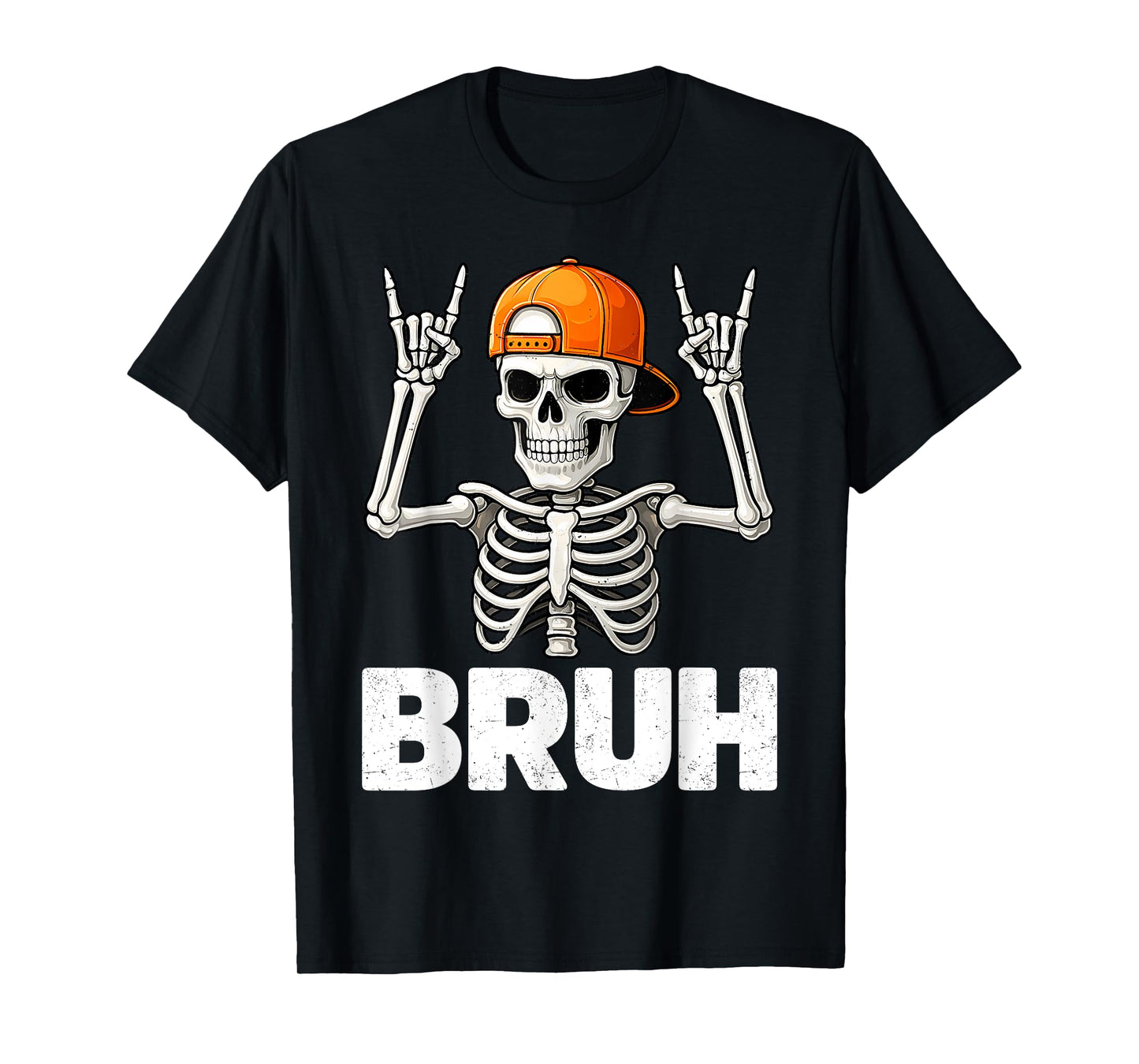 Vintage Bruh Halloween Skeleton Rock Distressed Mens Boys T-Shirt