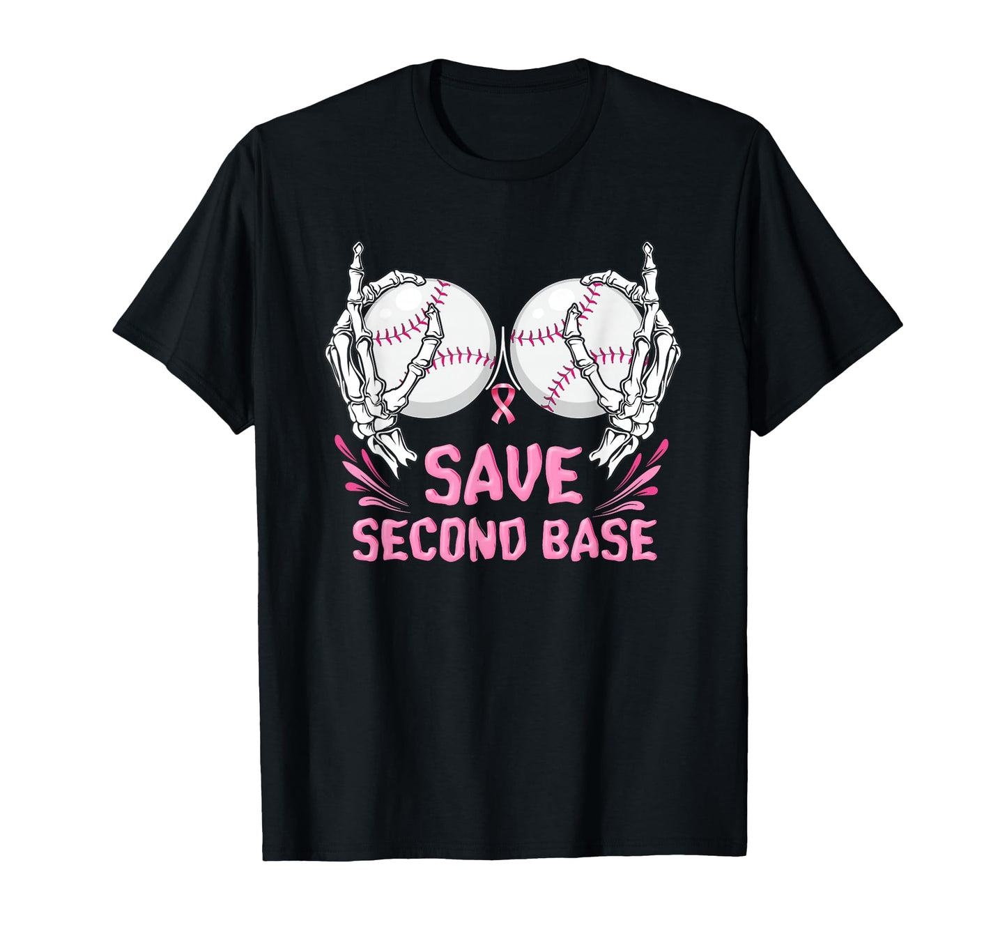 Womens Save Baseball Boobs Softball Funny Breast Cancer T-Shirt