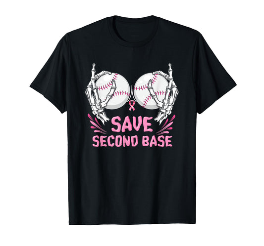 Womens Save Baseball Boobs Softball Funny Breast Cancer T-Shirt