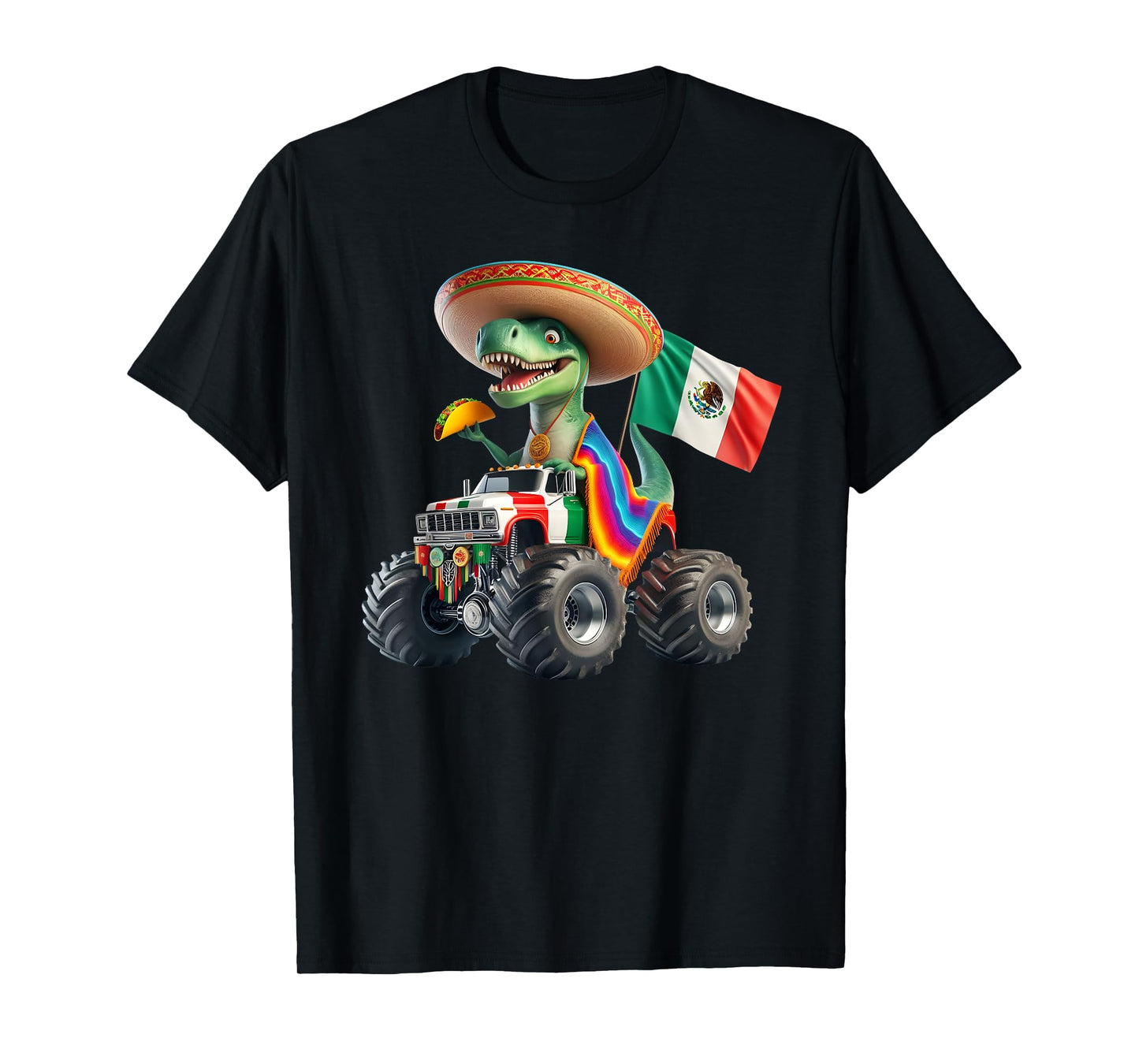 Funny Dinosaur Taco Monster Truck Cinco De Mayo Viva Mexico T-Shirt