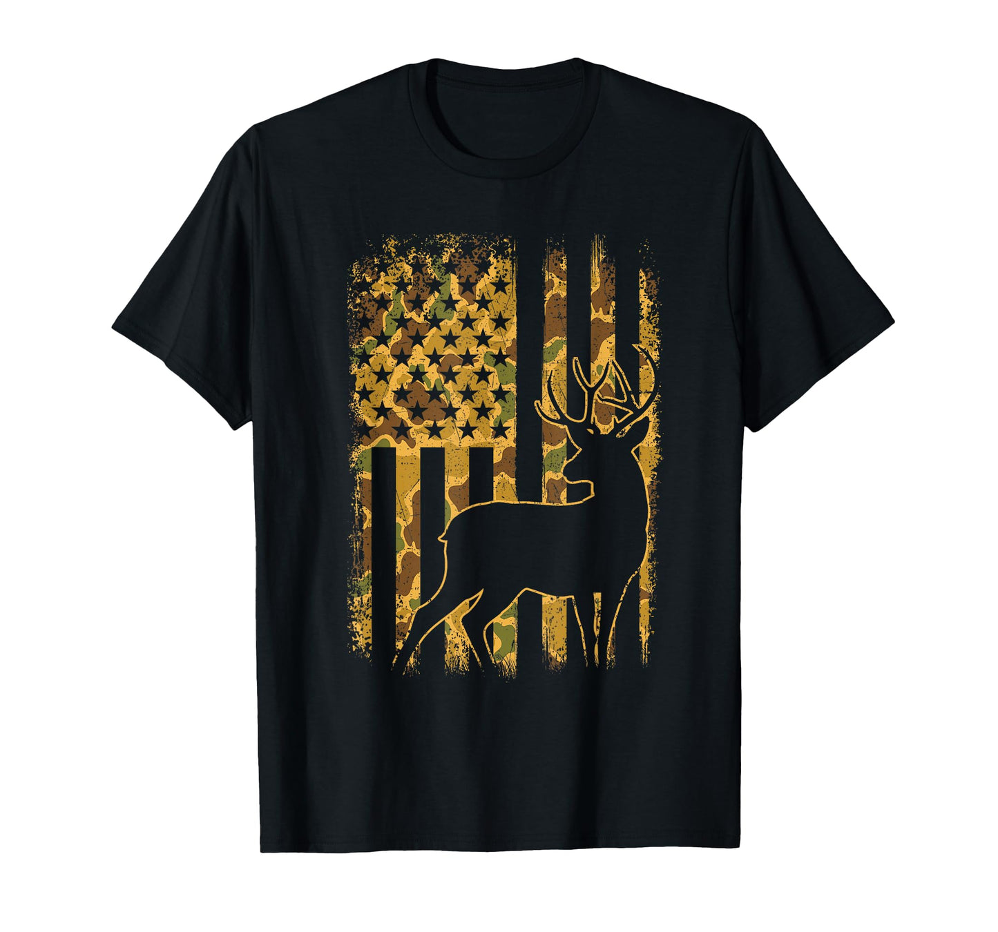 Camo US Flag Deer - Buck Hunting Lover Big Game Hunter T-Shirt
