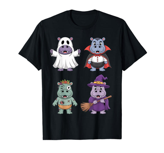 Cute Hippo Halloween Costume Boo Witch Skeleton Boys Girls T-Shirt
