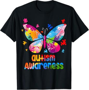Autism Awareness Colorful Butterfly Puzzle T-Shirt