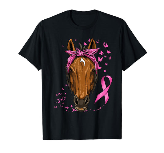 Breast Cancer Awareness Horse Pink Ribbon Cancer Survivor T-Shirt