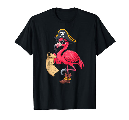 Cute Pink Flamingo Pirate Women Girls Kids Halloween Costume T-Shirt