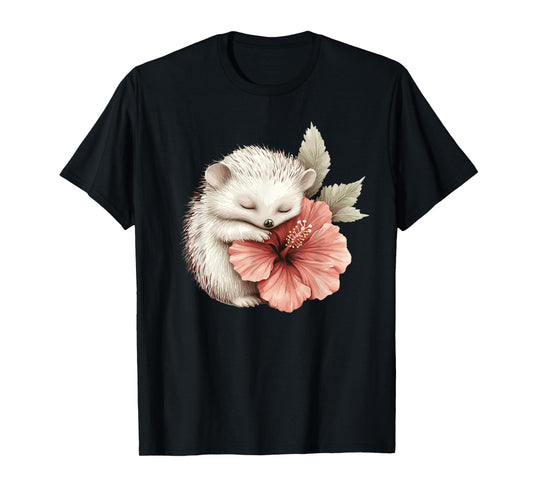 Cute Hedgehog Sleeping Hugging Flower T-Shirt